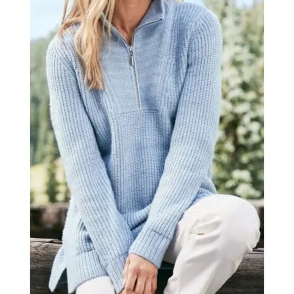 Soft Surroundings Women's Hallie Half Zip Sweater in Faded Denim Size XL NWT - Picture 2 of 9